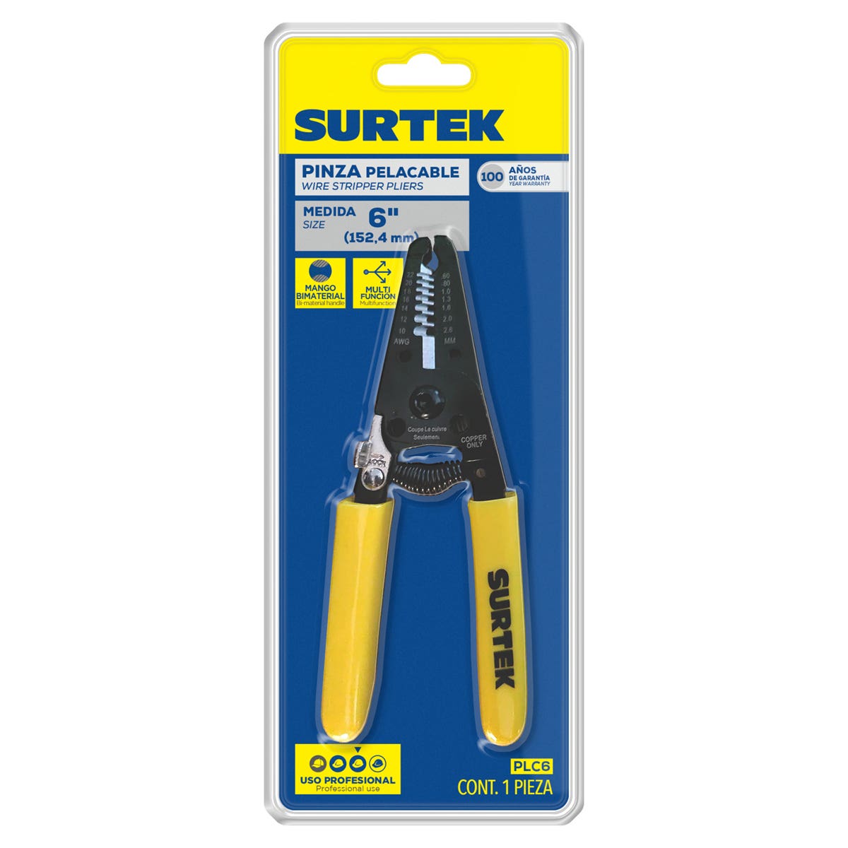 Pinza Pelacable 10-26 AWG De 6, Surtek PLC6
