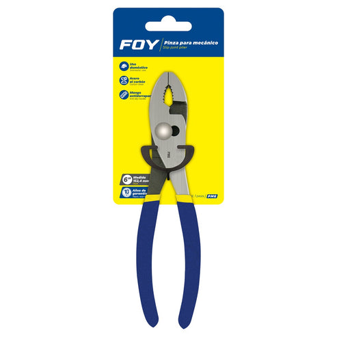 Pinza Para Mecánico Con Mango De Plastisol Y Botón De Ajuste De 6, Foy PM6