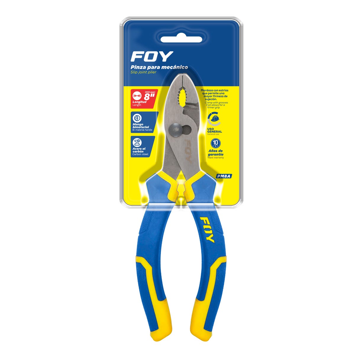 Pinza Para Mecánico Con Mango Bimaterial De 8, Foy PM8A