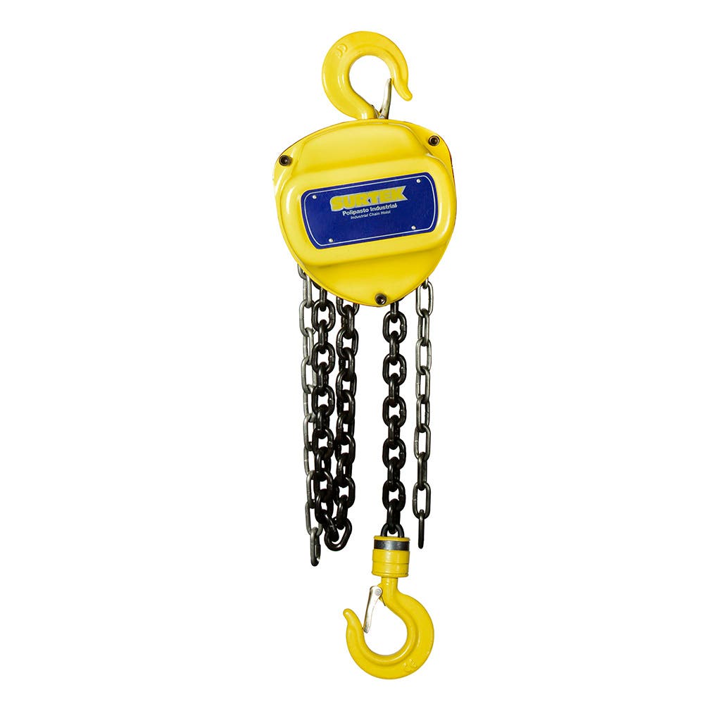 Polipasto Manual Sistema Doble Freno De Cadena 3 m, 2 Ramales, Surtek POLAC4A