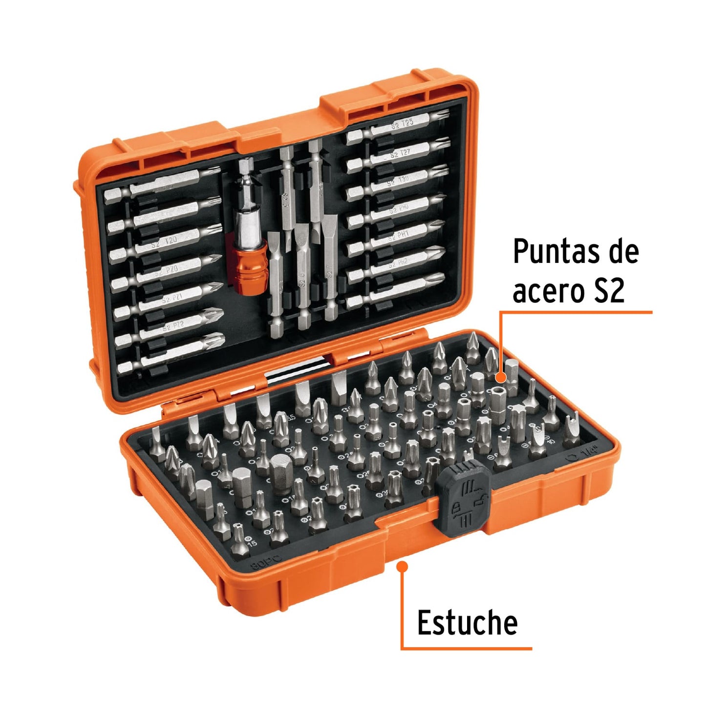 102391 PUN-80X Juego de puntas mixtas 1" y 2", 80 piezas, truper expert