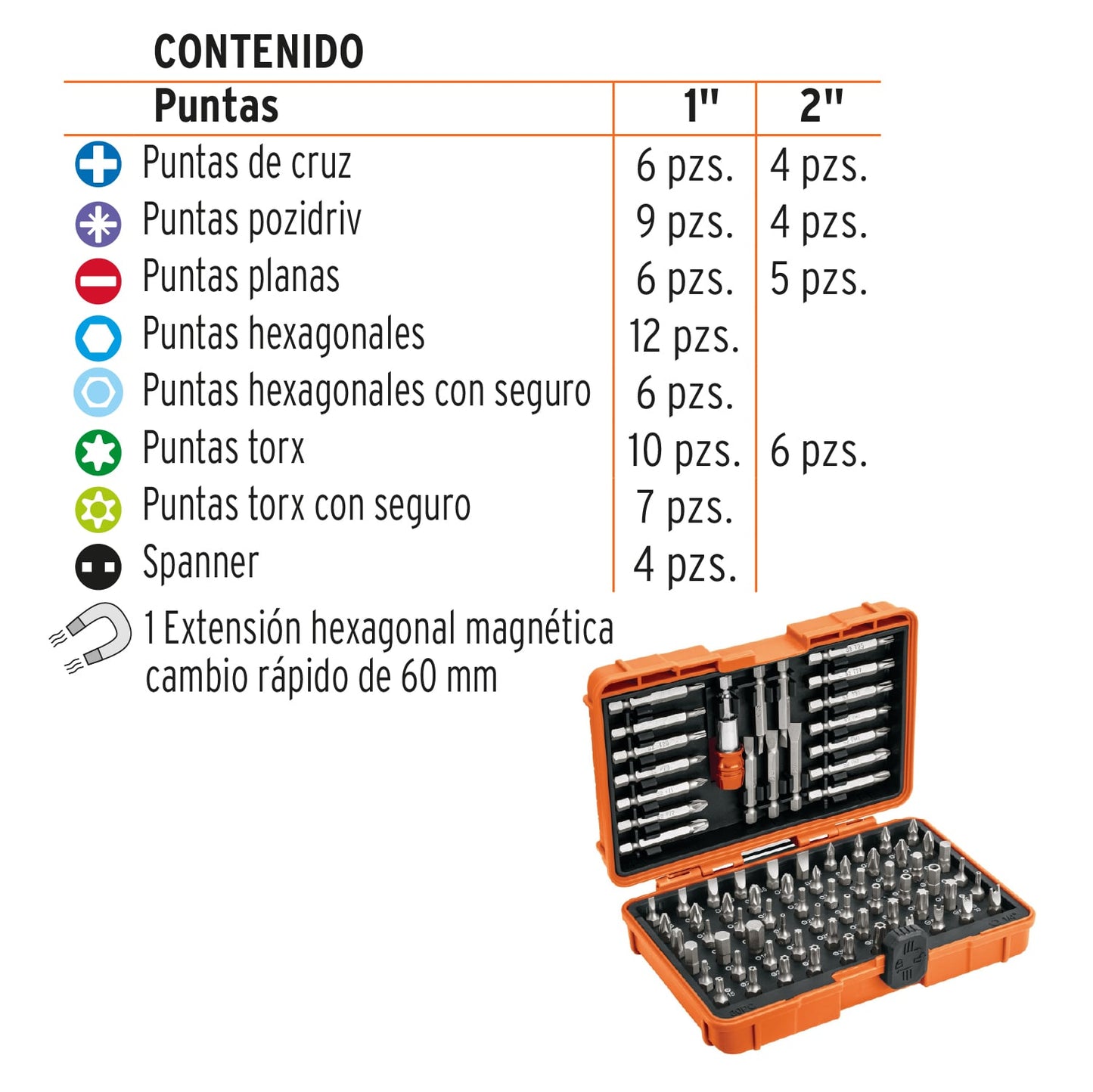 102391 PUN-80X Juego de puntas mixtas 1" y 2", 80 piezas, truper expert