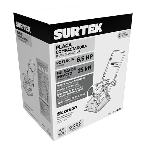 Placa Compactadora A Gasolina Con Motor De 4 Tiempos, 6.5 HP, Surtek PVC765