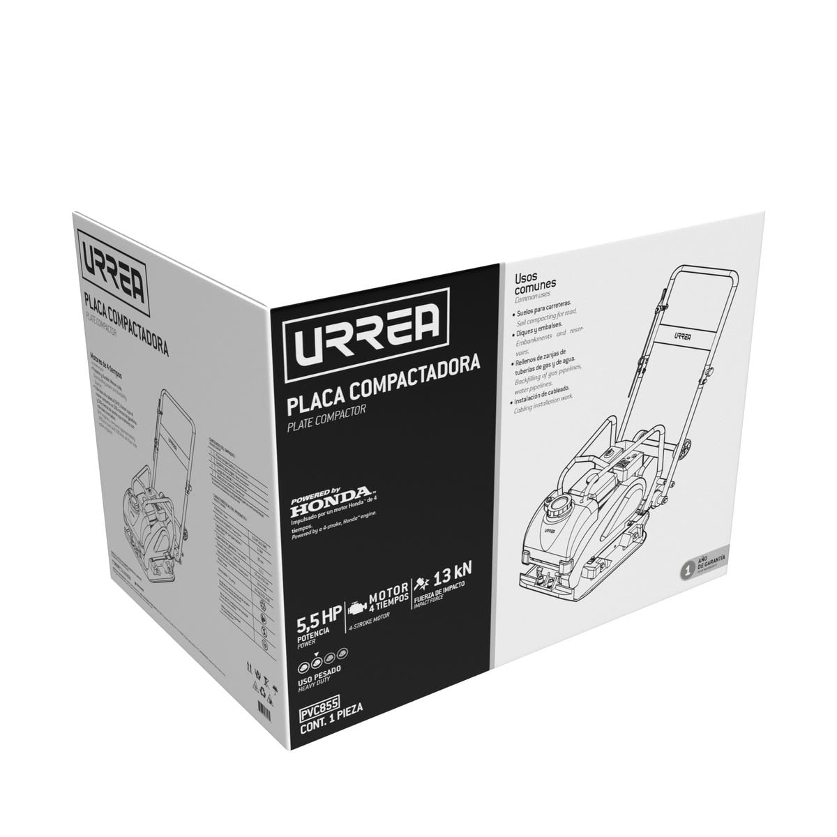 Placa Compactadora A Gasolina Con Motor De 4 Tiempos, 5.5 HP, Urrea PVC855