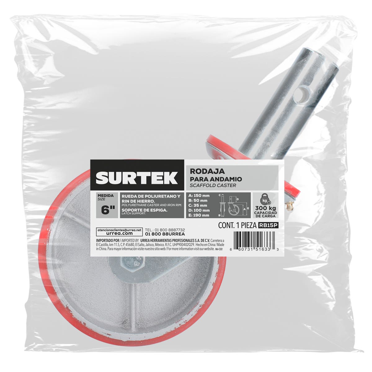 Rodaja De Poliuretano Para Andamio 6, Surtek RB15P
