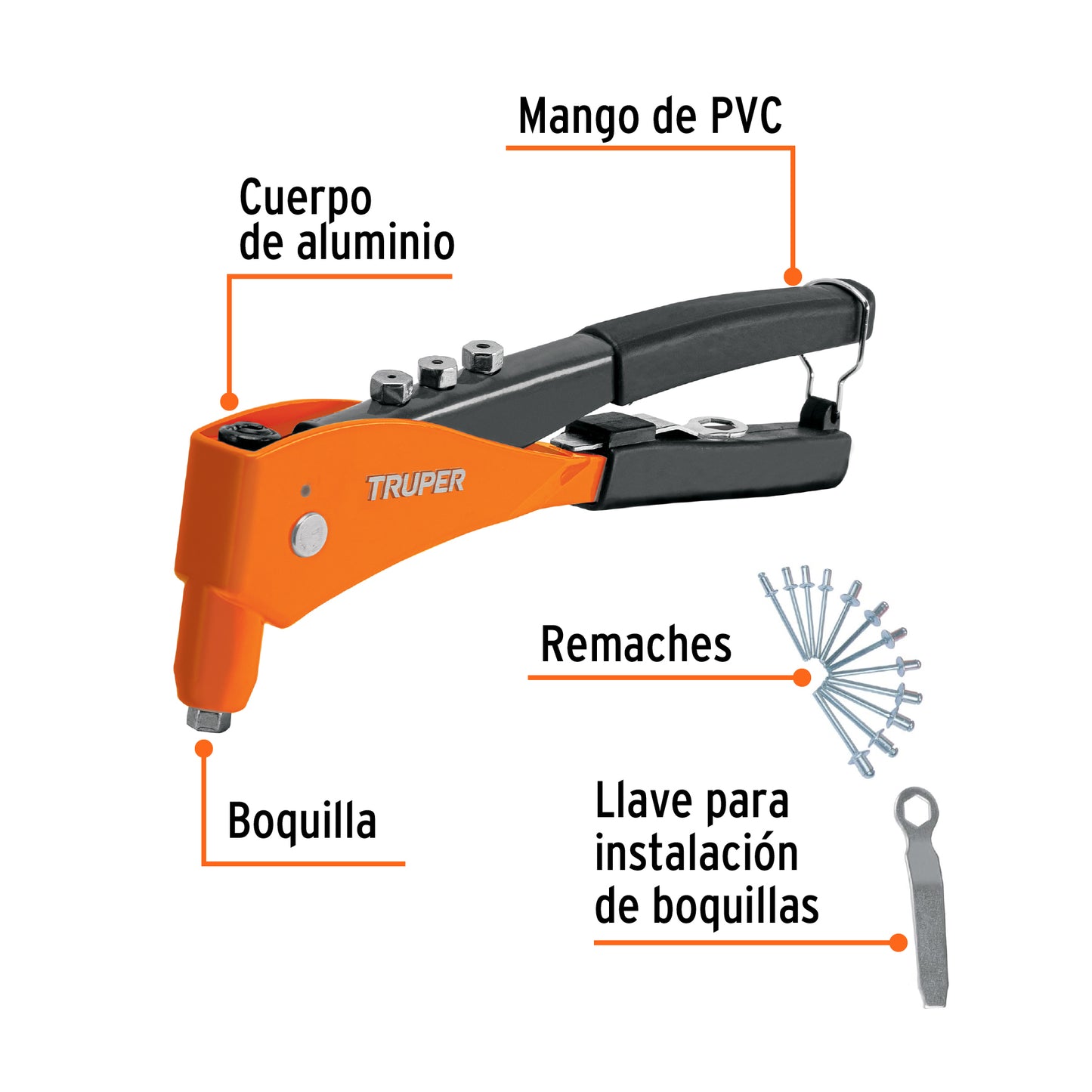 17961 RE-9X Remachadora profesional 10" con remaches, truper