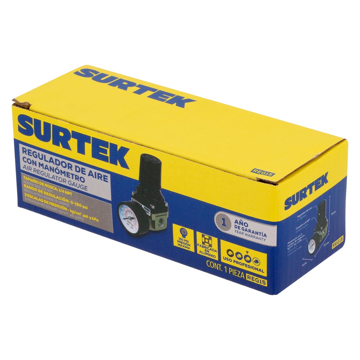 Regulador De Aire Con Manómetro 150 PSI, Surtek REG15