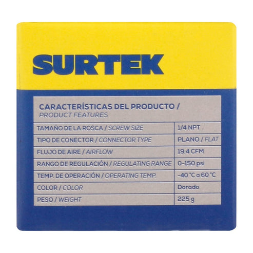 Regulador De Aire Con Manómetro 150 PSI, Surtek REG15