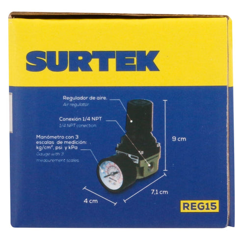 Regulador De Aire Con Manómetro 150 PSI, Surtek REG15