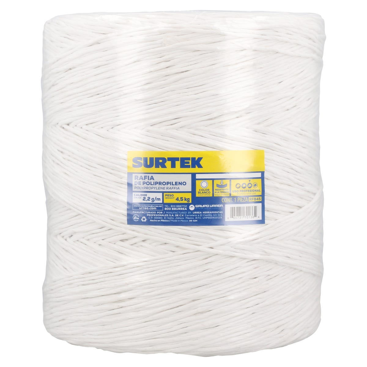 Rafia De Polipropileno Blanca 2.2 g/m, 4.5 kg, Surtek RFB45