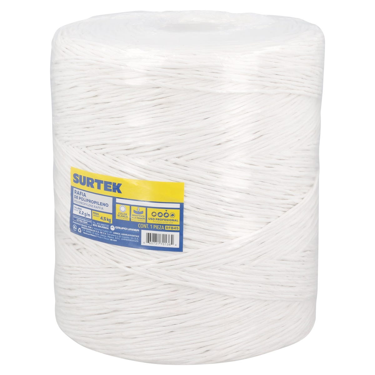Rafia De Polipropileno Blanca 2.2 g/m, 4.5 kg, Surtek RFB45