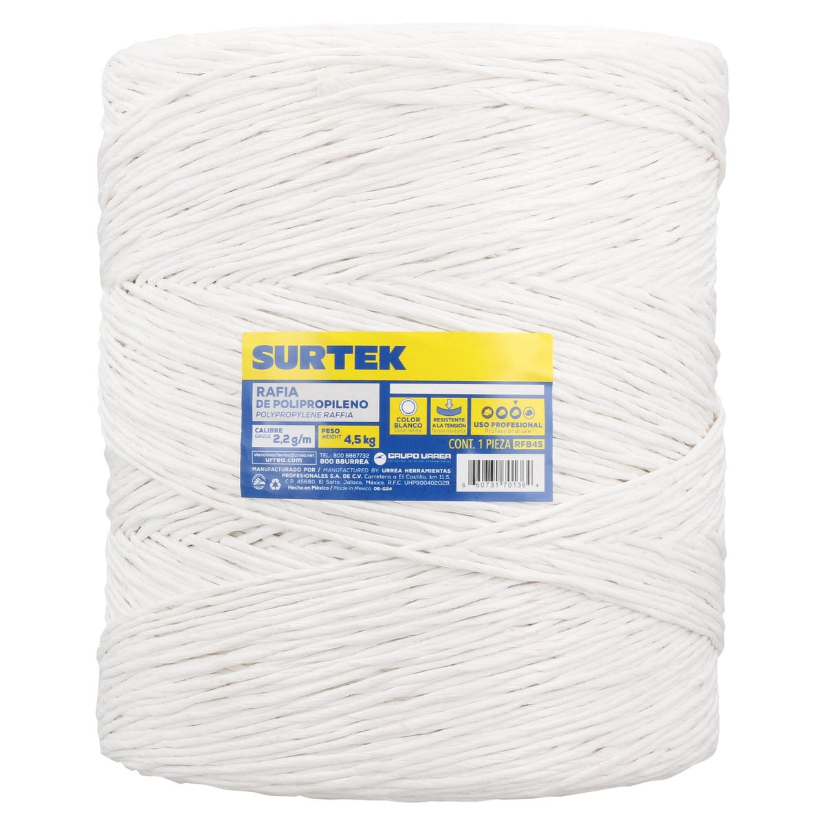 Rafia De Polipropileno Blanca 2.2 g/m, 4.5 kg, Surtek RFB45