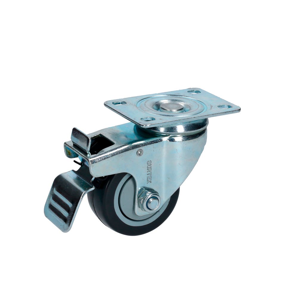 Rodaja De Poliuretano Negro Giratoria Con Freno 3, Surtek RG7B