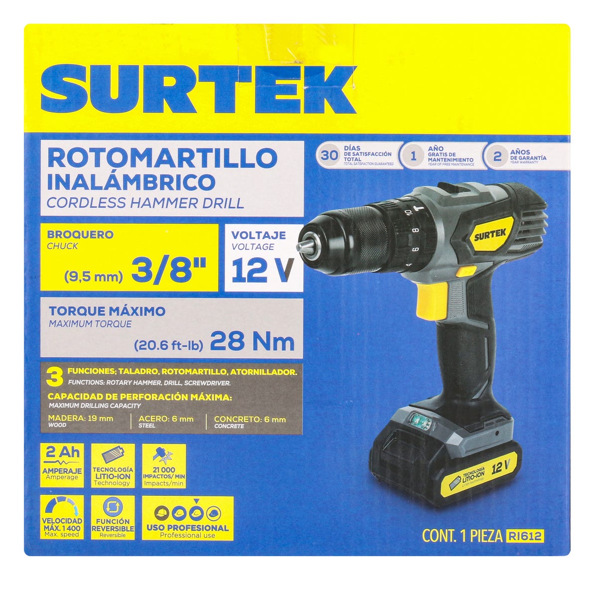 Rotomartillo De Impacto 3/8 A Batería Litio-Ion 12 V 28 Nm, Surtek RI612
