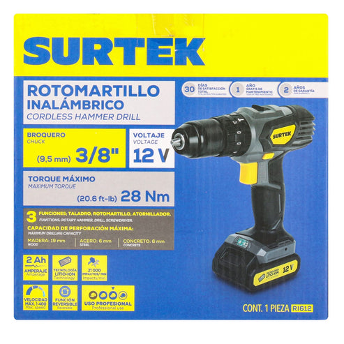Rotomartillo De Impacto 3/8 A Batería Litio-Ion 12 V 28 Nm, Surtek RI612