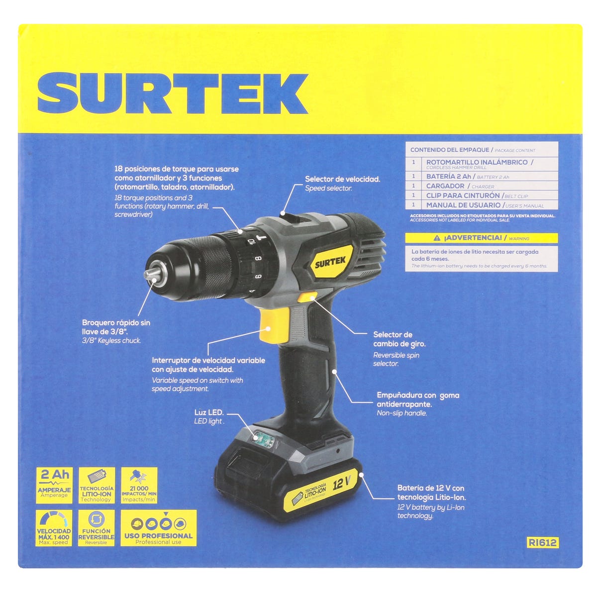 Rotomartillo De Impacto 3/8 A Batería Litio-Ion 12 V 28 Nm, Surtek RI612