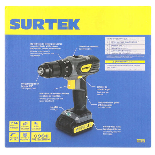 Rotomartillo De Impacto 3/8 A Batería Litio-Ion 12 V 28 Nm, Surtek RI612