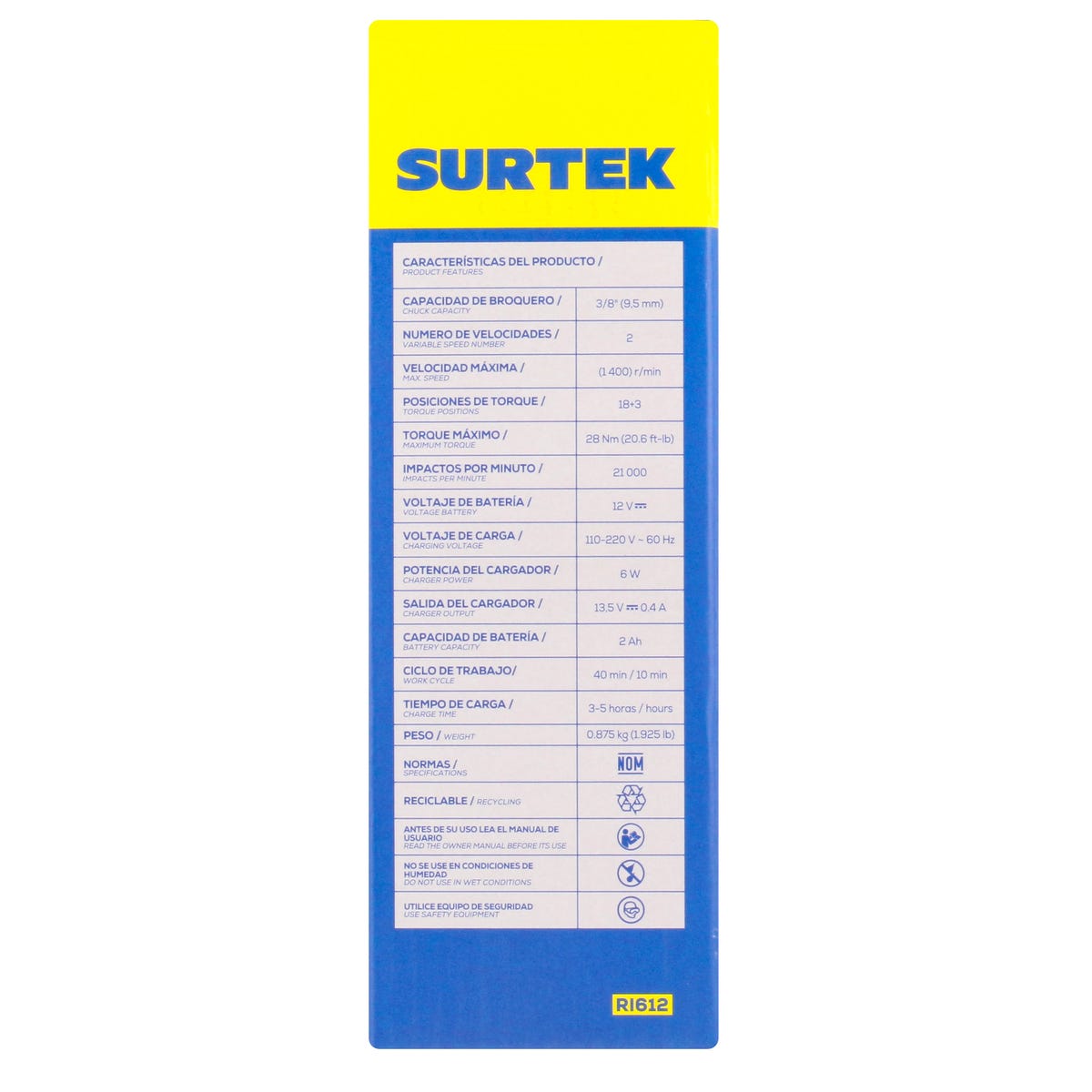 Rotomartillo De Impacto 3/8 A Batería Litio-Ion 12 V 28 Nm, Surtek RI612