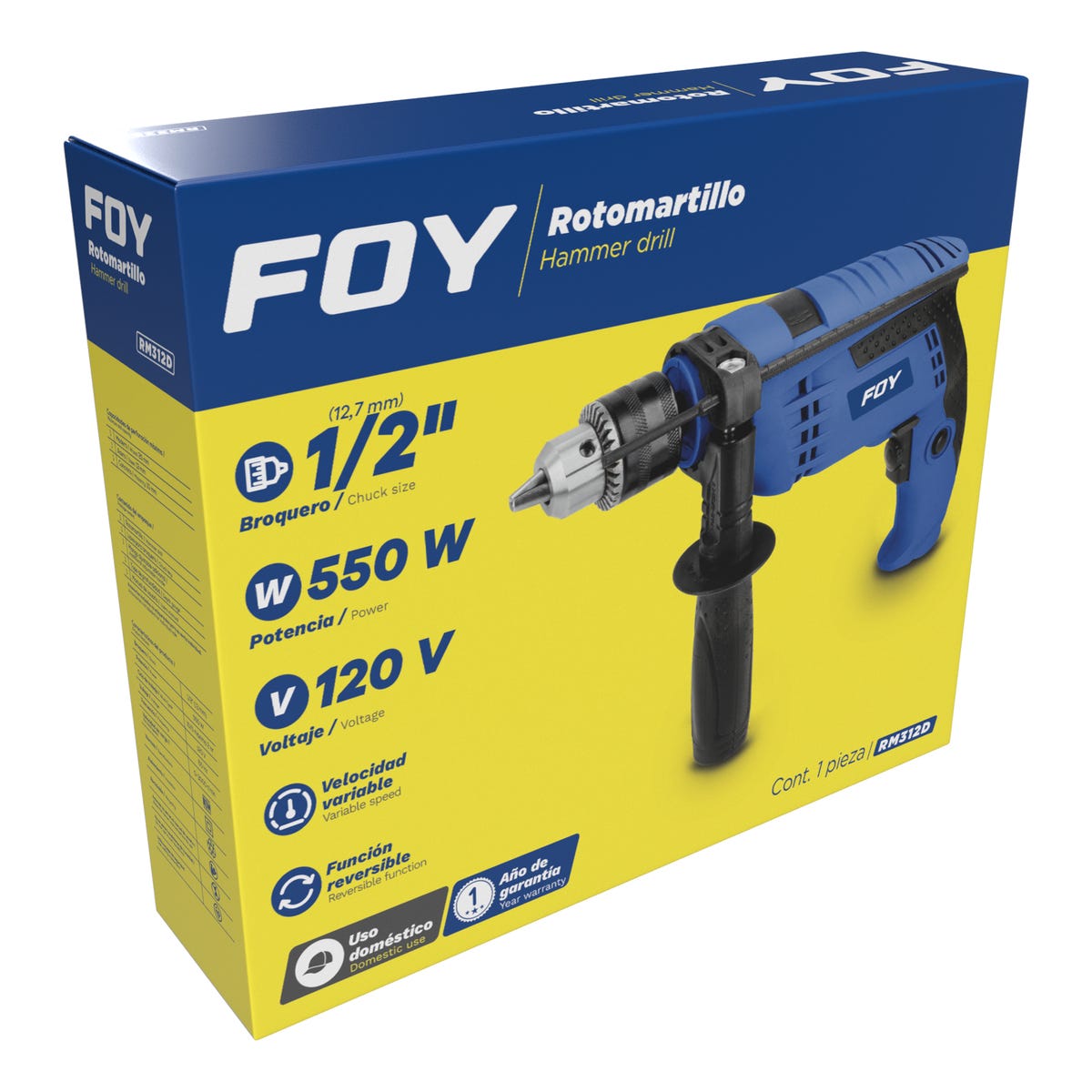 Rotomartillo 1/2 550 W, 120 V, Foy RM312D