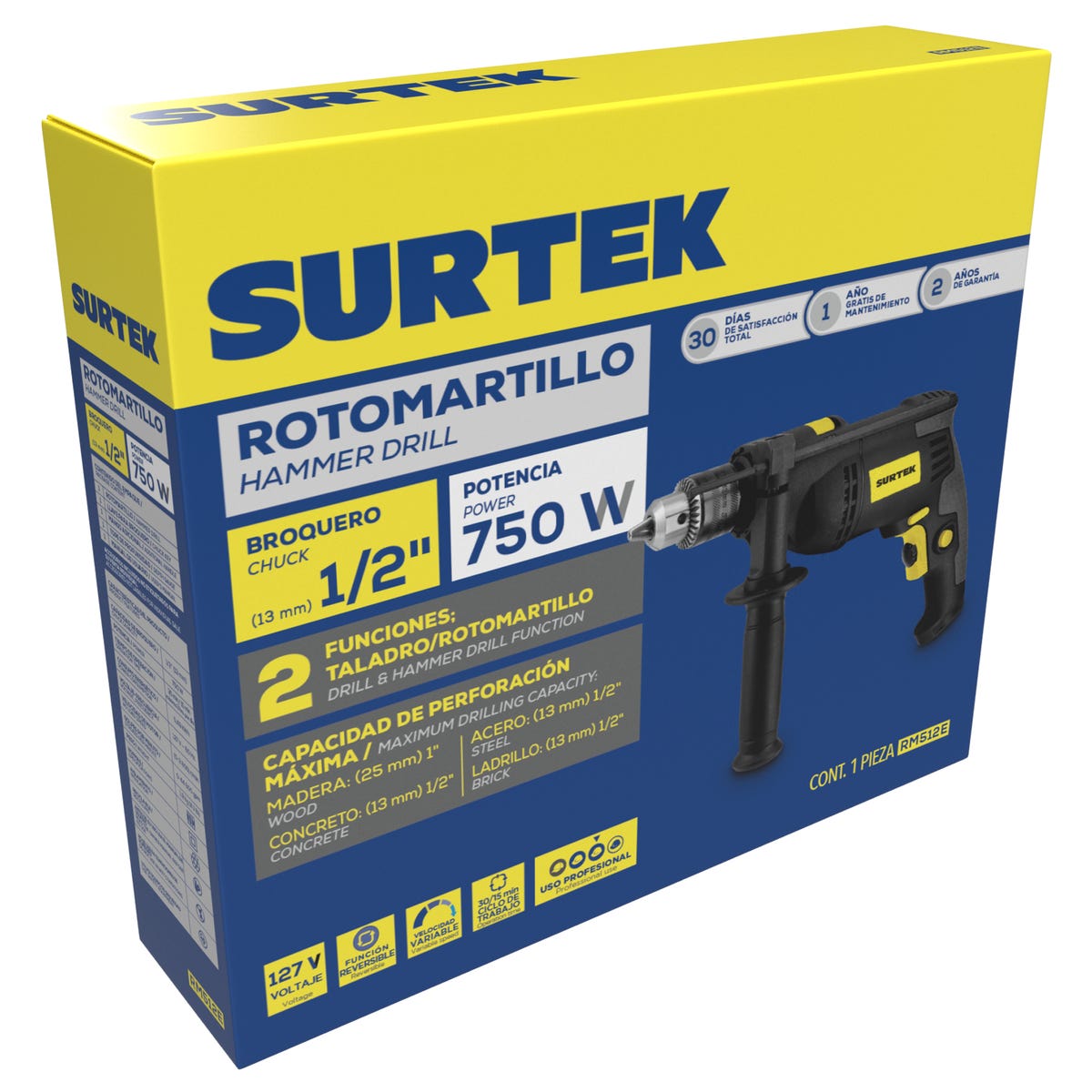 Rotomartillo 1/2 810 W, 120 V, Surtek RM512E