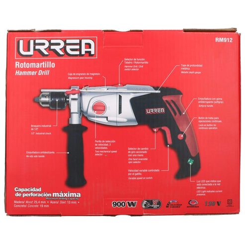 Rotomartillo 1/2 900 W 120 V, 1080 Y 3000 RPM 2 Velocidades, Urrea RM912