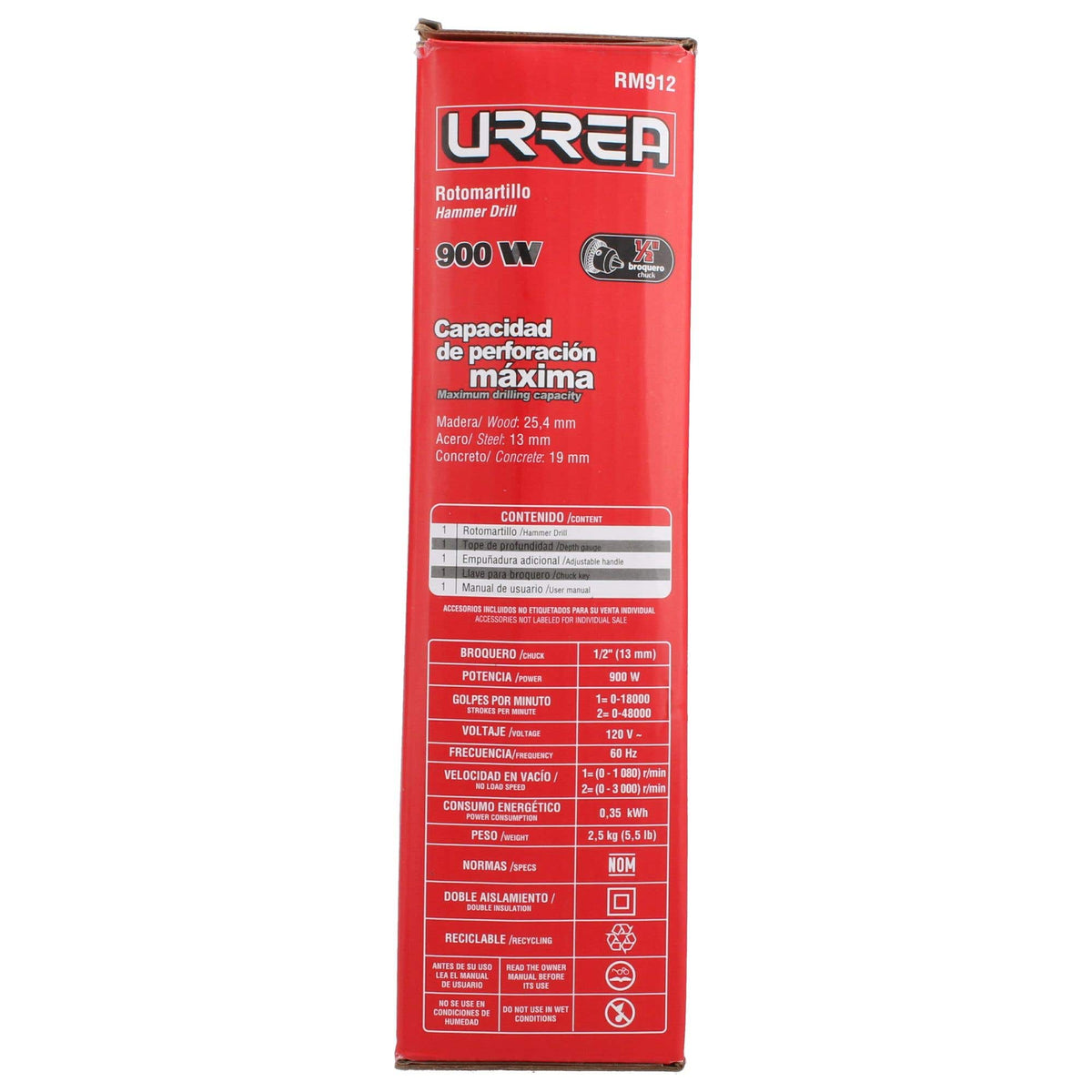 Rotomartillo 1/2 900 W 120 V, 1080 Y 3000 RPM 2 Velocidades, Urrea RM912