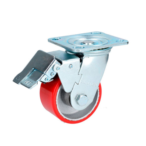 Rodaja De Fierro Con Poliuretano Rojo Giratoria Con Freno 4, Surtek RP10B