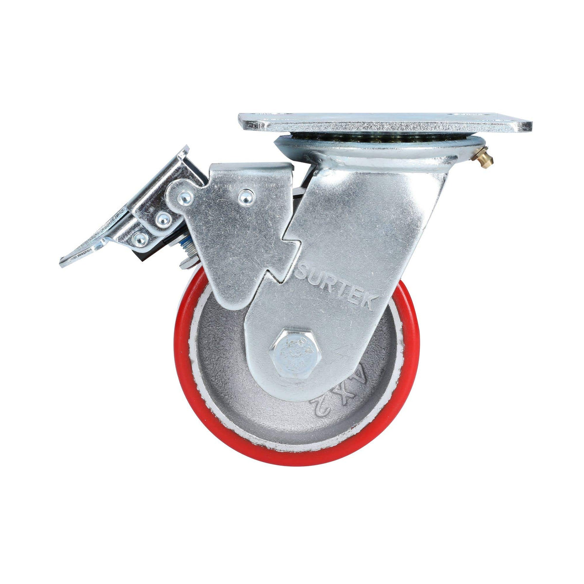 Rodaja De Fierro Con Poliuretano Rojo Giratoria Con Freno 4, Surtek RP10B