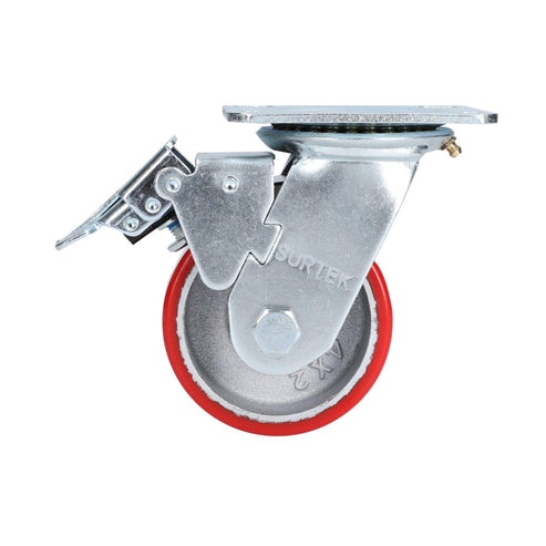 Rodaja De Fierro Con Poliuretano Rojo Giratoria Con Freno 4, Surtek RP10B