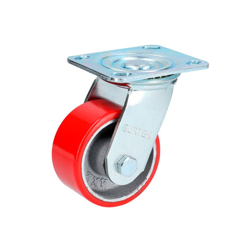Rodaja De Fierro Con Poliuretano Rojo Giratoria 4, Surtek RP10G