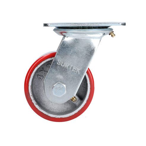 Rodaja De Fierro Con Poliuretano Rojo Giratoria 4, Surtek RP10G