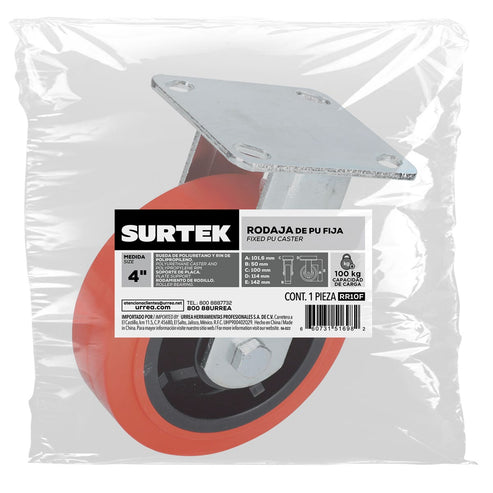 Rodaja De Poliuretano Rojo Fija 4, Surtek RR10F