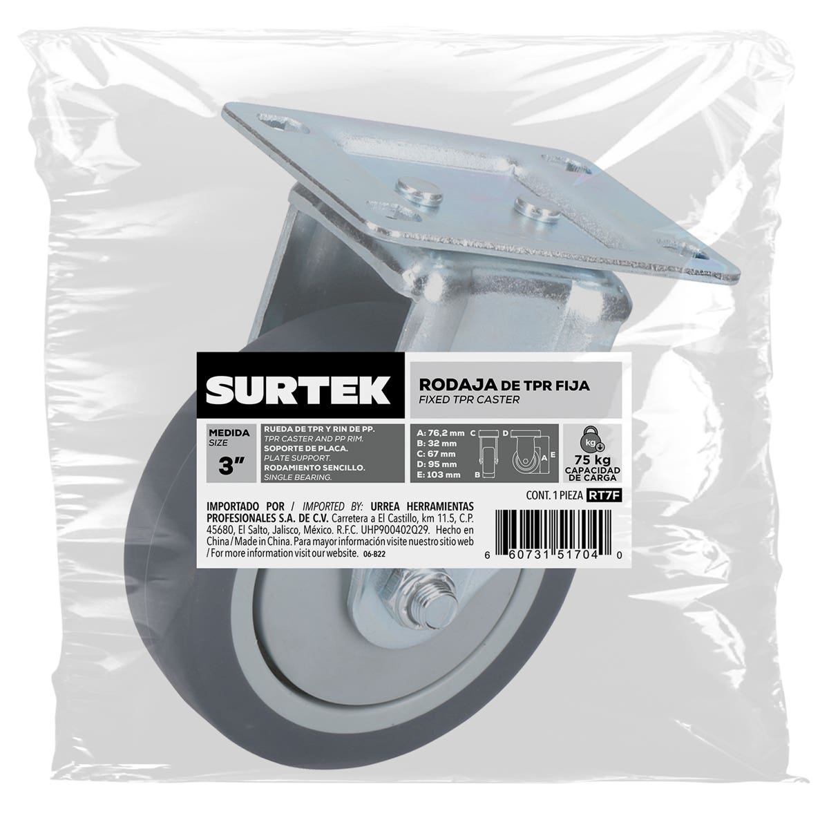 Rodaja De TPR Gris Fija 3, Surtek RT7F