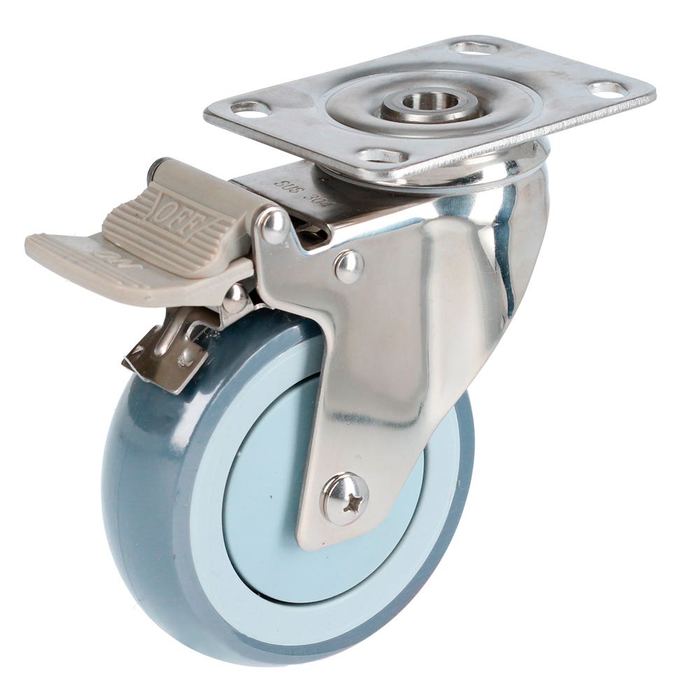 Rodaja De TPR Gris Con Herrajes De Acero Inoxidable Giratoria Con Freno 4, Surtek RTI10B