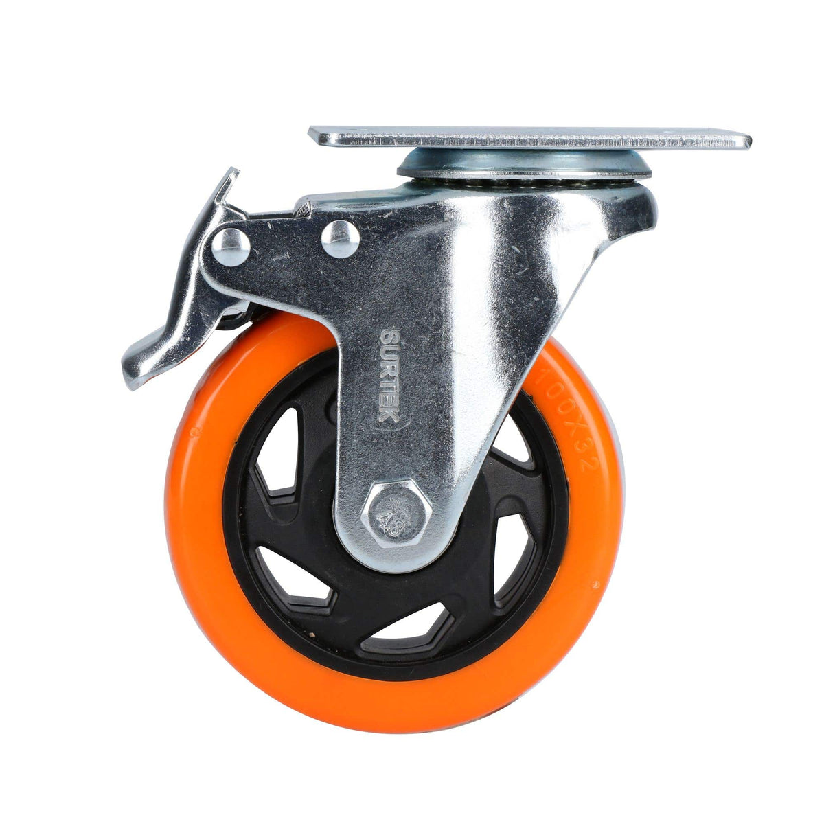 Rodaja De PVC Naranja Giratoria Con Freno 4, Surtek RV10B