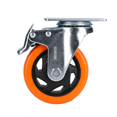 Rodaja De PVC Naranja Giratoria Con Freno 4, Surtek RV10B
