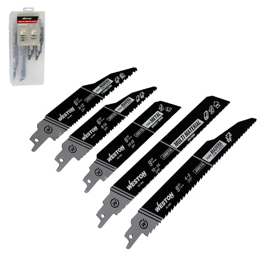 Segueta Sable Bimetálica 6" 6/12DPP, 6" 8/14DPP, 6" 14/18DPP, 9" 4/6DPP & 9" 10/14DPP (Juego con 17 Piezas) | SG-1045