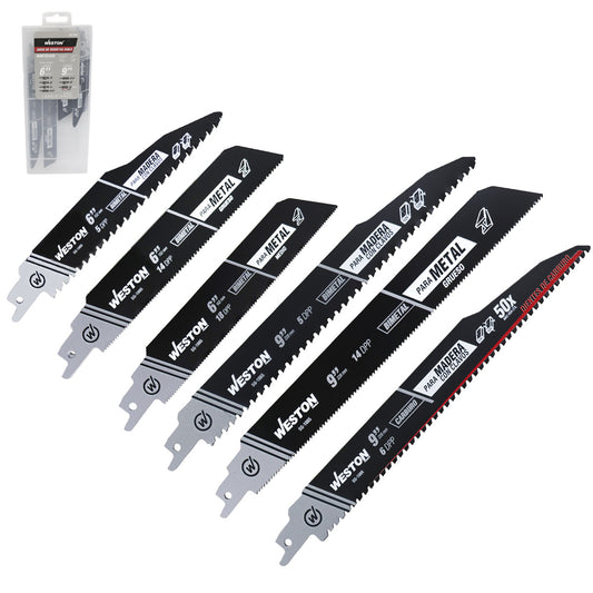 Segueta Sable Bimetálica 6"&9" 5DPP, 6"&9" 14DPP, 6" 18DPP & 24DPP y Carburo 9" 6DPP (Juego con 14 Piezas) | SG-1065