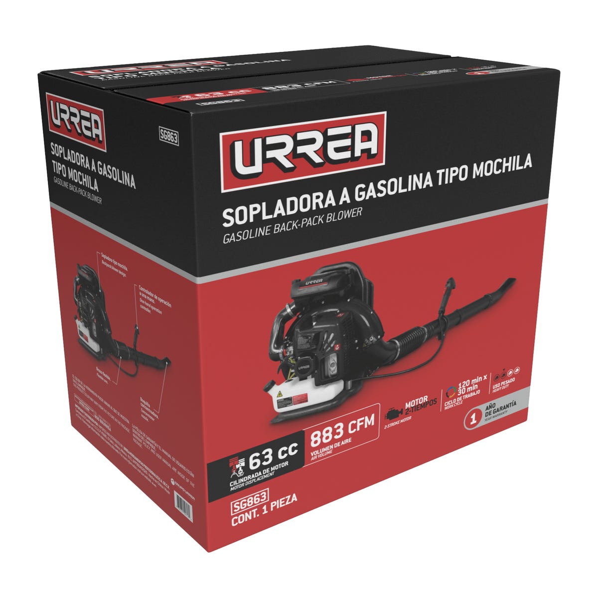 Sopladora Con Motor A Gasolina 63 cc, Urrea SG863