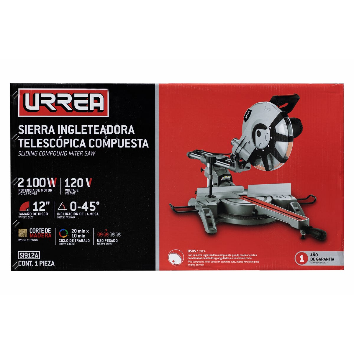 Sierra De Inglete Telescópica 12, 2100 W, Urrea SI912A