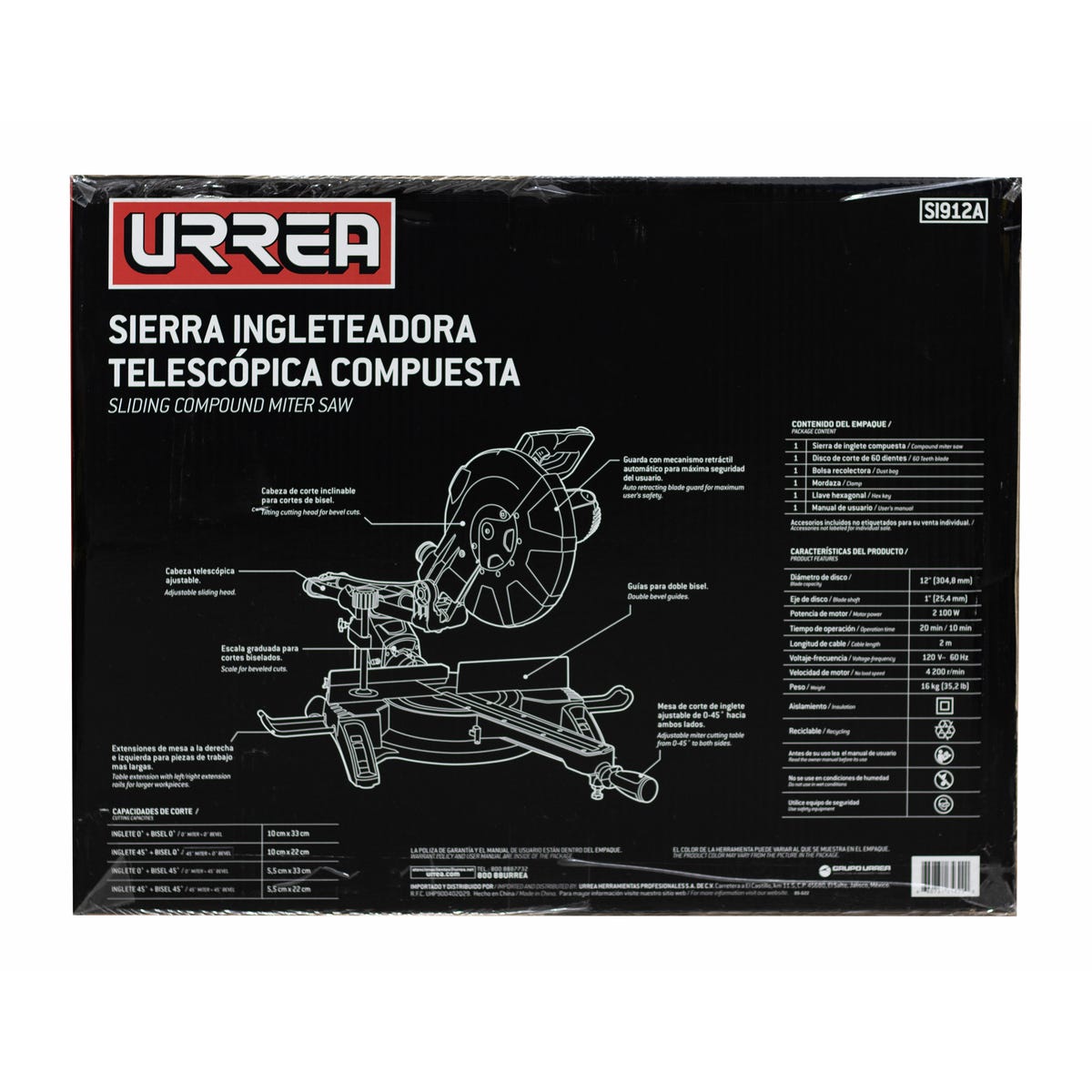 Sierra De Inglete Telescópica 12, 2100 W, Urrea SI912A