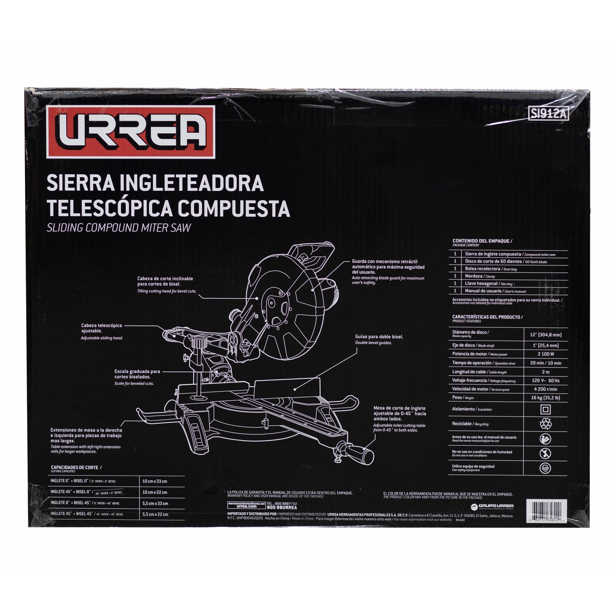 Sierra De Inglete Telescópica 12, 2100 W, Urrea SI912A