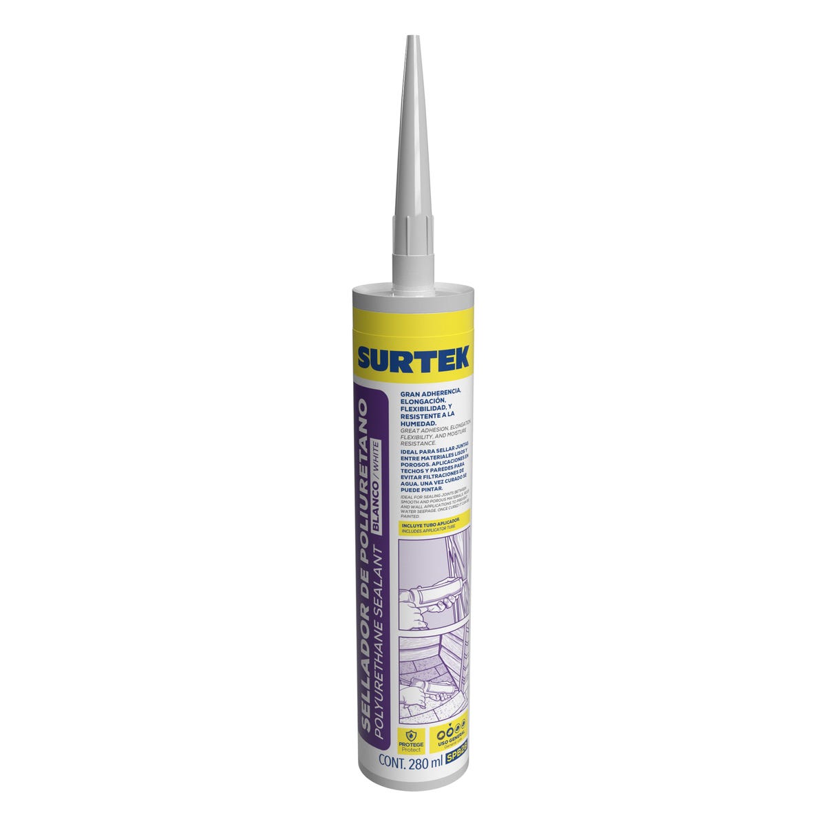 Sellador De Poliuretano Color Blanco, 280 ml, Surtek SPB28