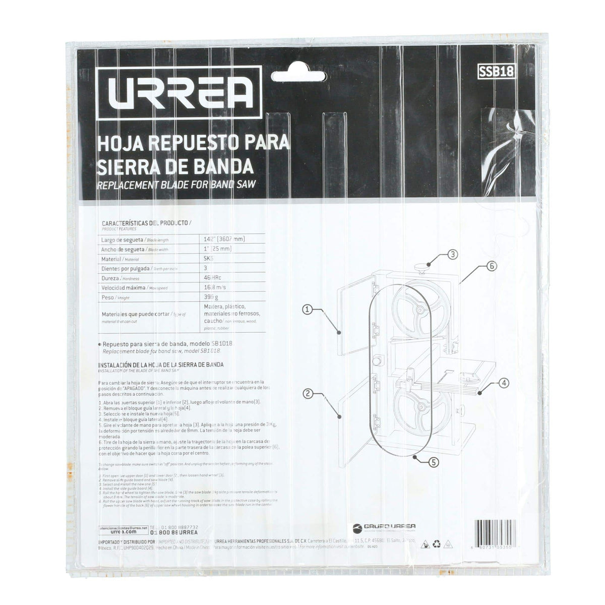 Hoja Para Sierra De Banda 18, 3 DPP, Urrea SSB18