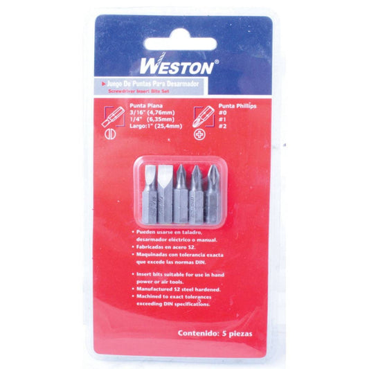 Juego 5 Piezas Punta para Destornillador Phillips-PLANA 1" 3/16, 1/4 x 1" | ST-6-200-020