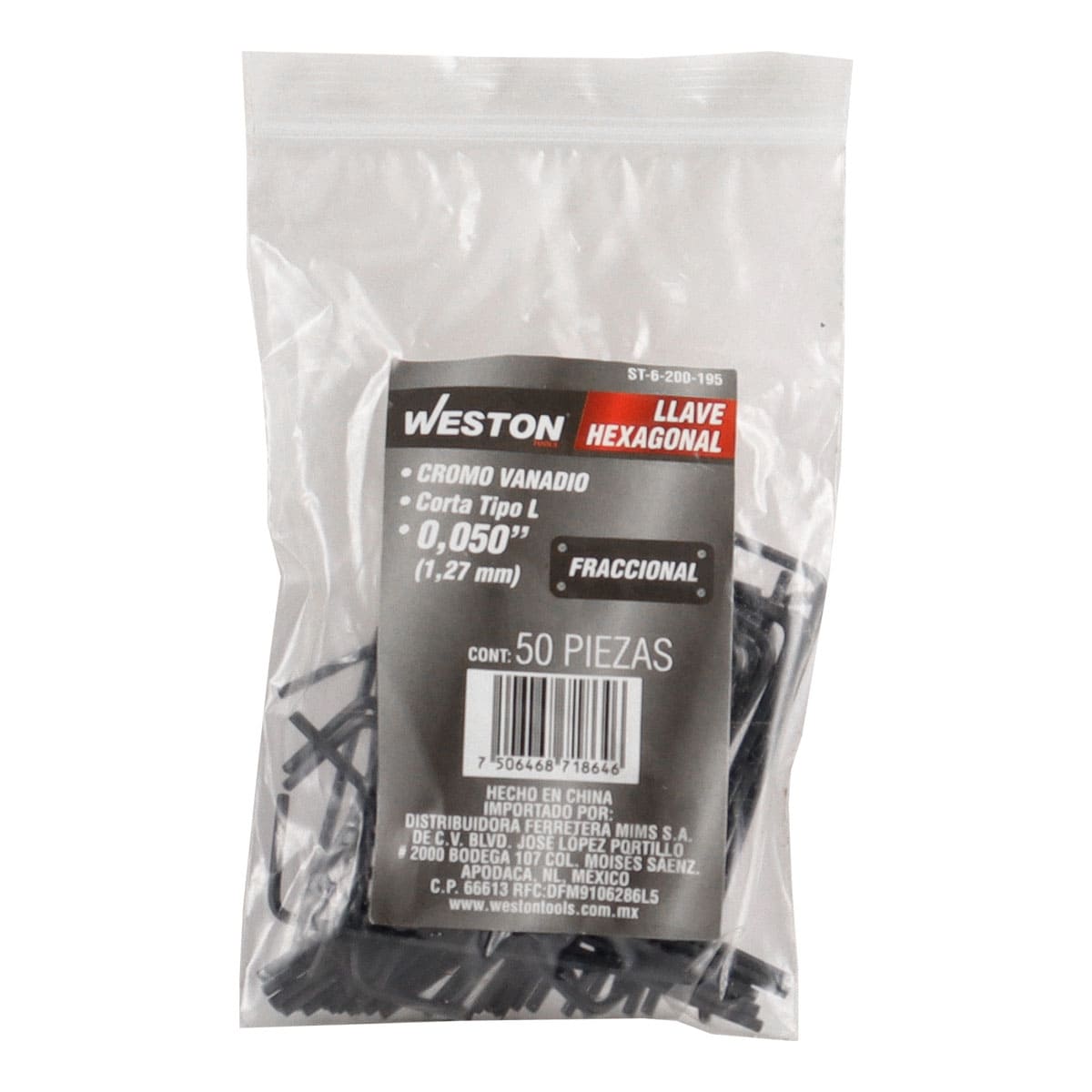 Llave Hexagonal L Corta .050" (precio X Pza - Empaque C/50 Pzas)