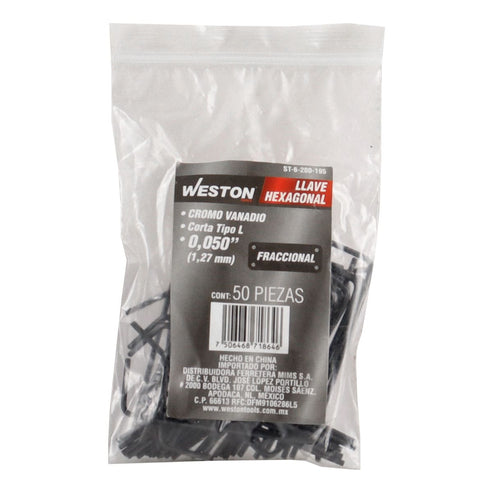 Llave Hexagonal L Corta .050" (precio X Pza - Empaque C/50 Pzas)