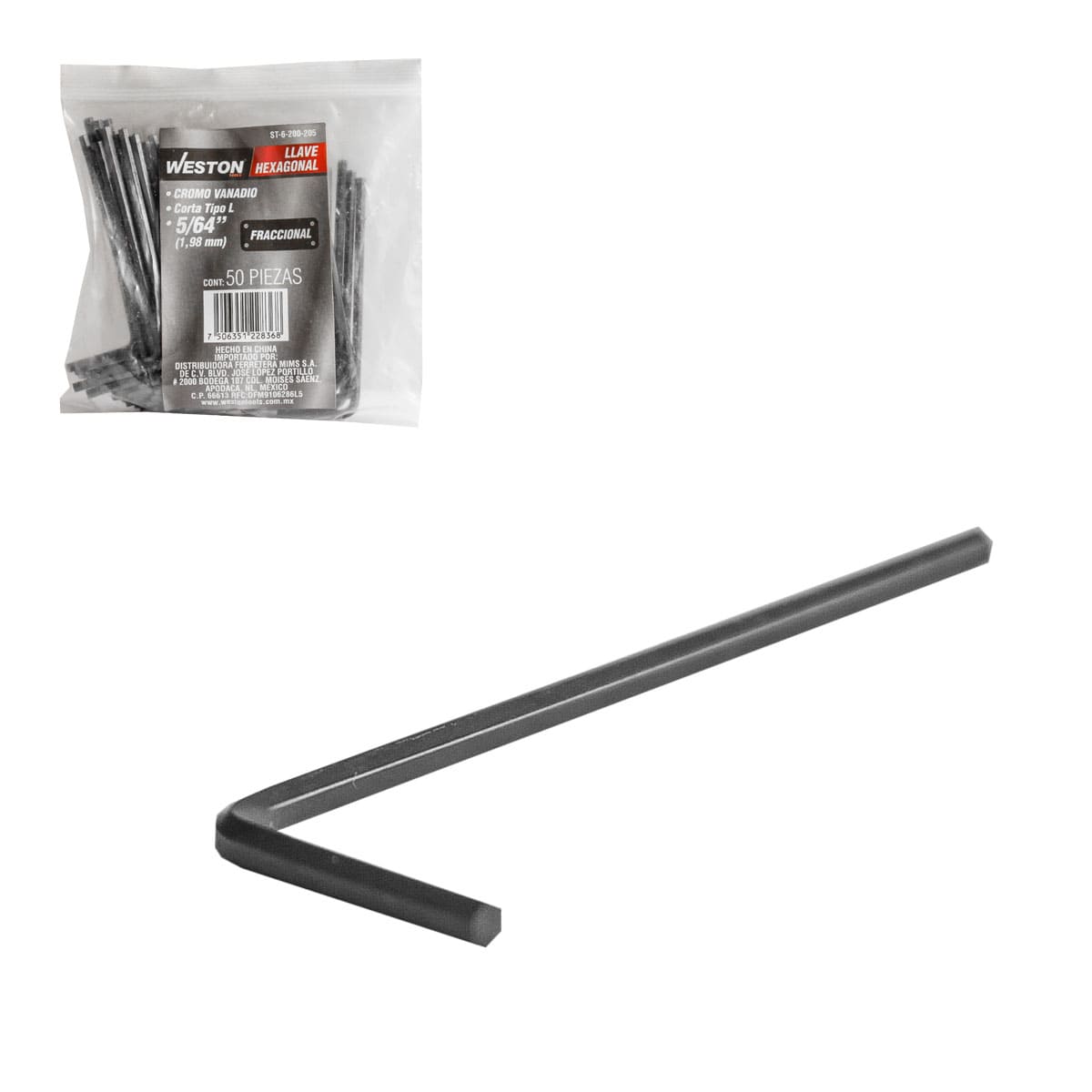 Llave Hexagonal L Corta Crv  5/64"  (precio X Pza - Empaque C/50 Pzas)