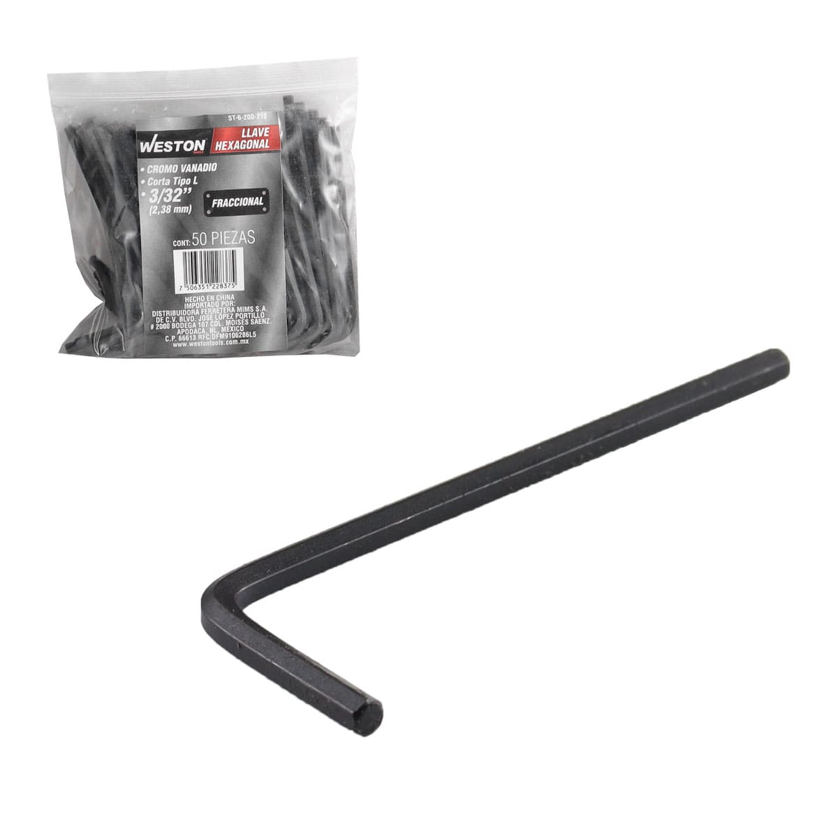 Llave Hexagonal L Corta Crv  3/32" (precio X Pza - Empaque C/50 Pzas)