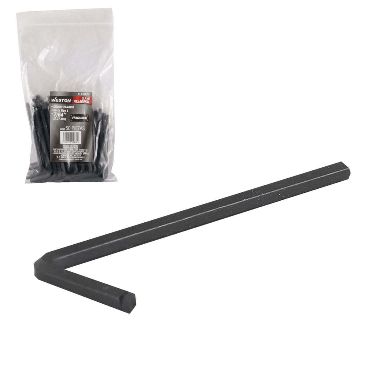 Llave Hexagonal L Corta Crv  7/64"  (precio X Pza - Empaque C/50 Pzas)